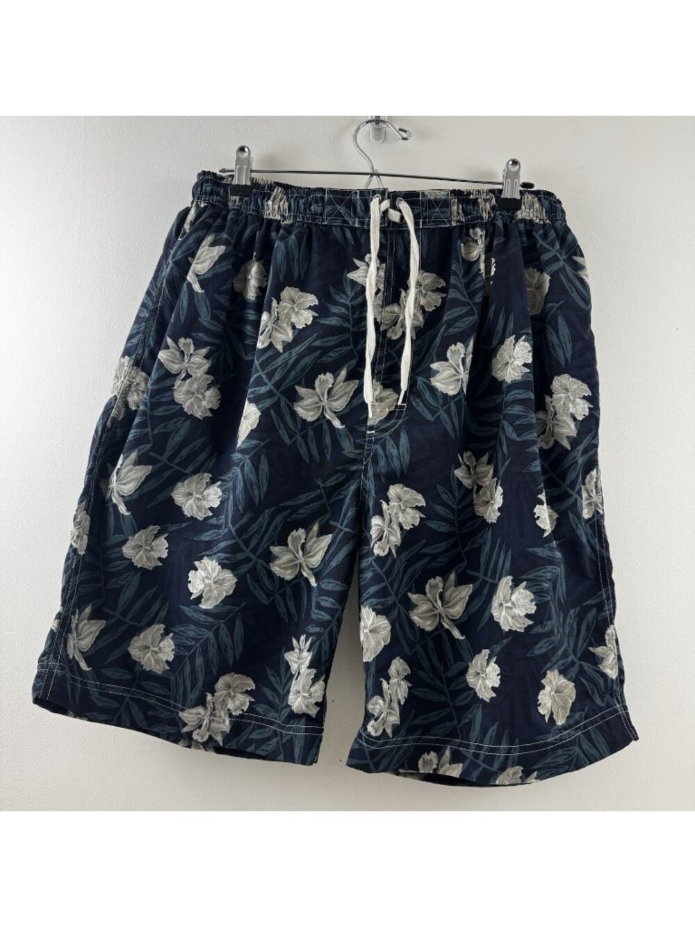 Sonoma Swimwear Board Shorts Men Navy Floral Elastic Waist Drawstring XL